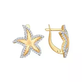 Серьги из красного и белого золота с фианитами 027105