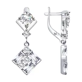 Серьги из серебра с фианитами с родированием 94022704