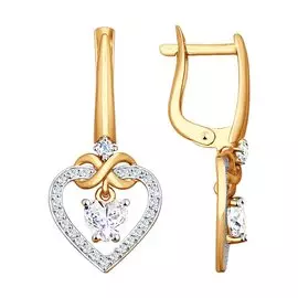 Серьги из красного и белого золота с фианитами 027632