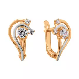 Серьги из красного золота с фианитами и родированием 21-1074-10-01