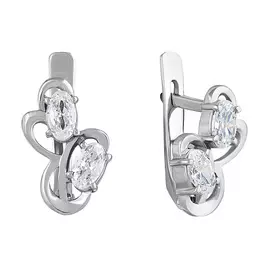 Серьги из серебра с фианитами с родированием 21-0477-23-01