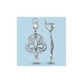 Серьги из серебра с фианитами с родированием 45219А