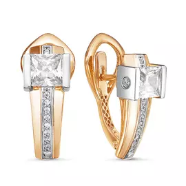 Серьги из красного и белого золота с фианитами дф120031б
