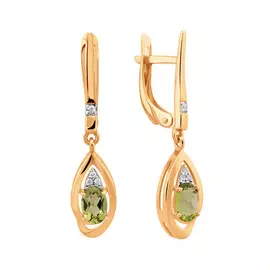 Серьги из красного золота с хризолитами и фианитами 21-1327-11-11