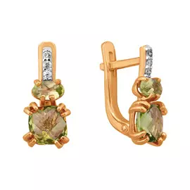 Серьги из красного золота с хризолитами и фианитами с родированием 21-1223-11-11