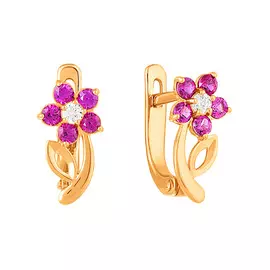 Серьги Фианит, Рубин синт. корунд