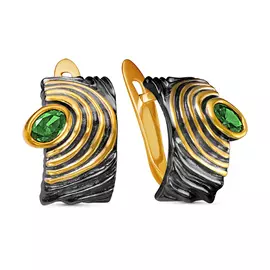 Серьги из серебра с фианитами swarovski с чернением и позолотой E-0129B3