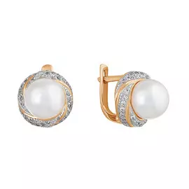 Серьги из красного золота с жемчугом swarovski и фианитами 21-0480-11-06