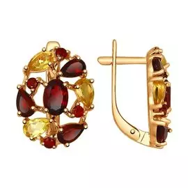 Серьги Гранат, цитрин