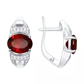 Серьги из серебра с гранатами и фианитами с родированием 92021743