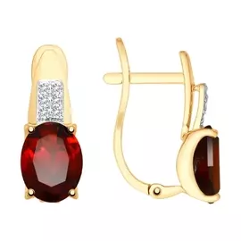 Серьги Гранат, фианит