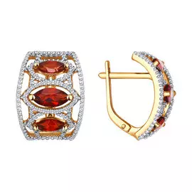 Серьги из красного и белого золота гранатами и фианитами 724109
