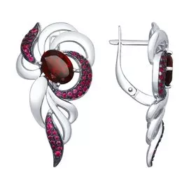 Серьги Гранат, фианит