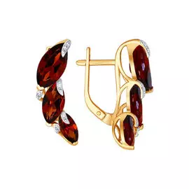 Серьги из красного золота с гранатами и фианитами 723525