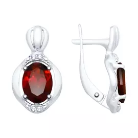 Серьги Гранат, фианит