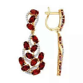 Серьги из красного золота с гранатами и фианитами 723227