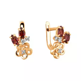 Серьги из красного золота с гранатами и фианитами 21-1282-11-08