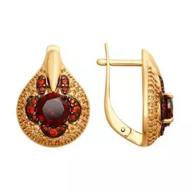 Серьги из серебра с гранатами и фианитами с позолотой 92021603