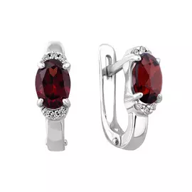 Серьги из серебра с гранатами и фианитами с родированием 21-1408-23-08