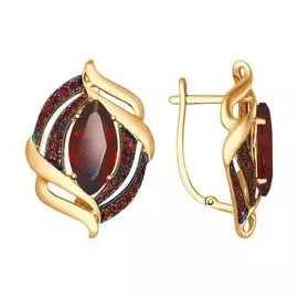 Серьги из красного и золота с гранатами и фианитами 724612