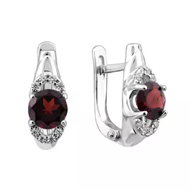 Серьги из серебра с гранатами и фианитами с родированием 21-1376-23-08