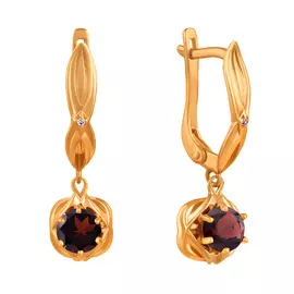 Серьги Гранат, фианит