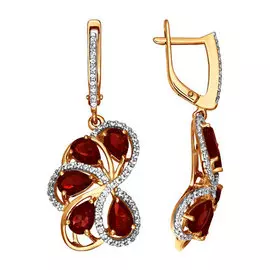 Серьги из красного золота с гранатами и фианитами 722173