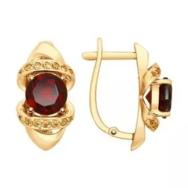 Серьги Гранат, Фианит