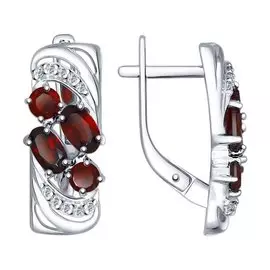 Серьги Гранат, фианит