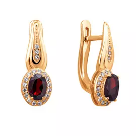 Серьги Гранат, фианит