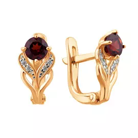 Серьги Гранат, фианит