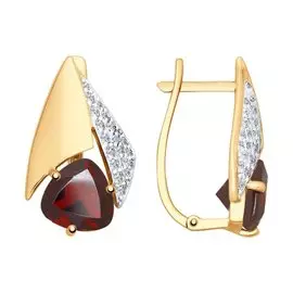 Серьги Гранат, фианит