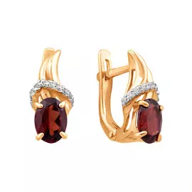 Серьги Гранат, фианит