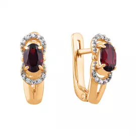 Серьги Гранат, фианит