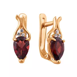 Серьги Гранат, фианит