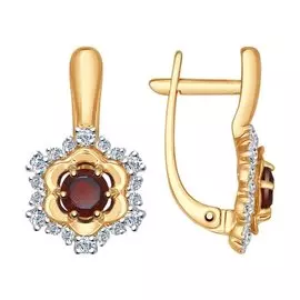 Серьги Гранат, Фианит