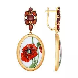 Серьги из красного золота с гранатами и финифтью 782001