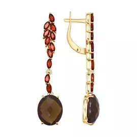 Серьги Гранат, Раух-топаз