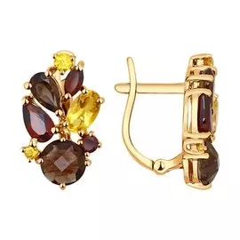 Серьги Гранат, раухтопаз, цитрин