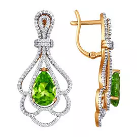 Серьги из красного золота с хризолитами и фианитами 723729