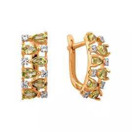 Серьги из красного золота с хризолитами и фианитами 21-1152-11-11