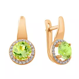 Серьги из красного золота с хризолитами и фианитам 21-0080-11-11