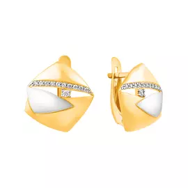 Серьги из белого и желтого золота с фианитами с родированием 21-1560-20-01