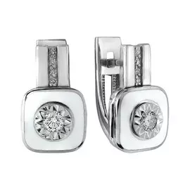 Серьги из белого золота с эмалью с бриллиантом и эмалью 12-1804-1010