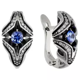 Серьги из белого золота с сапфирами и бриллиантами с чернением Зс-2900