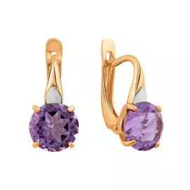 Серьги из красного и белого золота с аметистами с родированием 21-1664-10-07