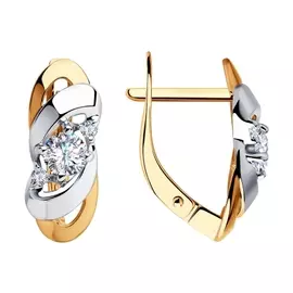 Серьги из красного и белого золота с фианитами 028239