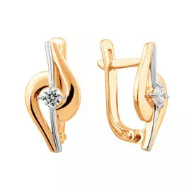 Серьги из красного и белого золота с фианитами с родированием 21-0070-10-01