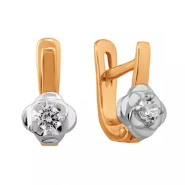 Серьги из красного и белого золота с фианитами с родированием 21-0986-10-01