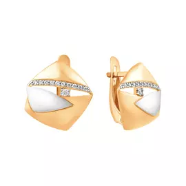 Серьги из красного и белого золота с фианитами с родированием 21-1560-10-01